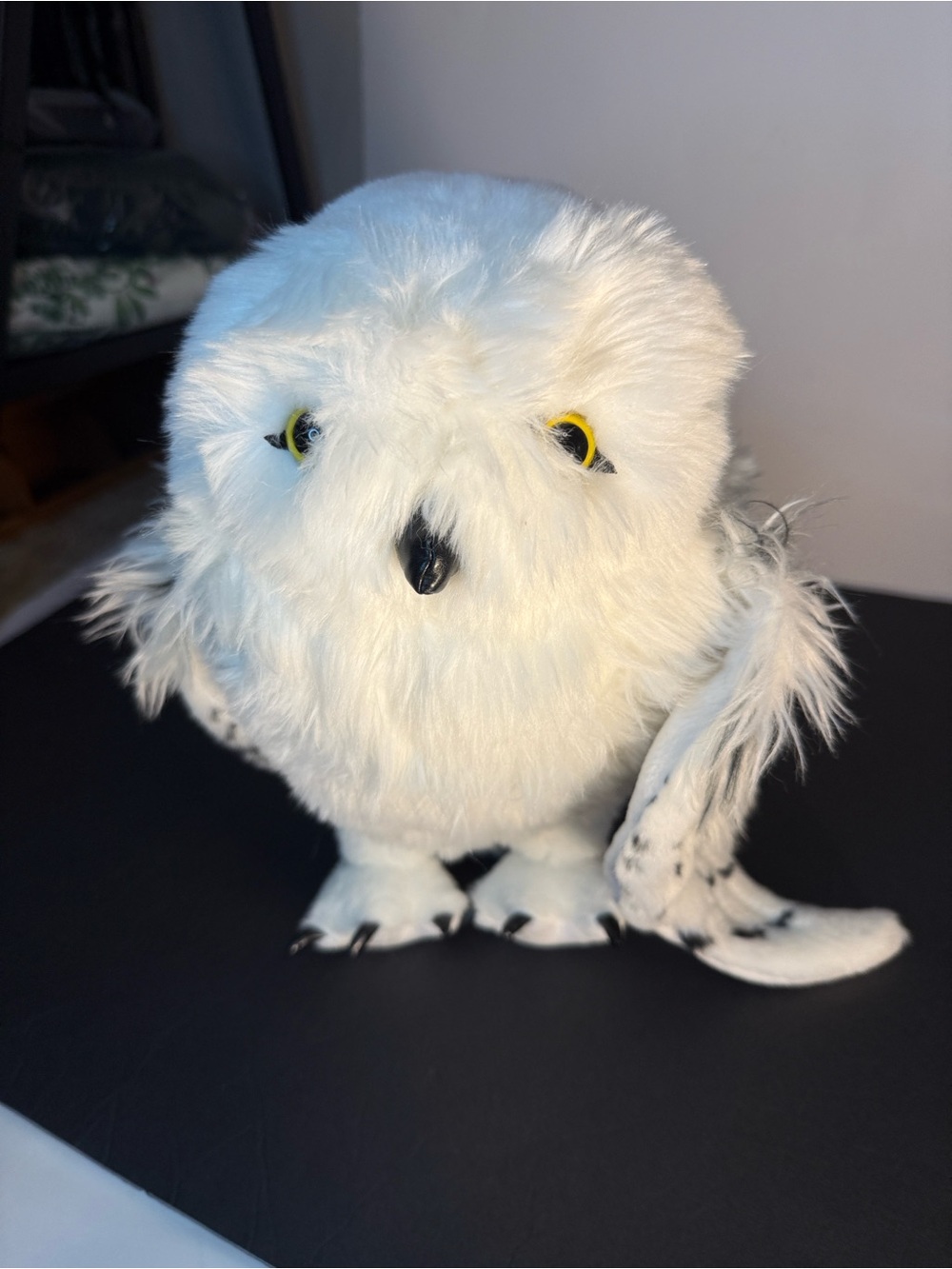 Plush White Owl Pet Toy with Yellow Eyes
